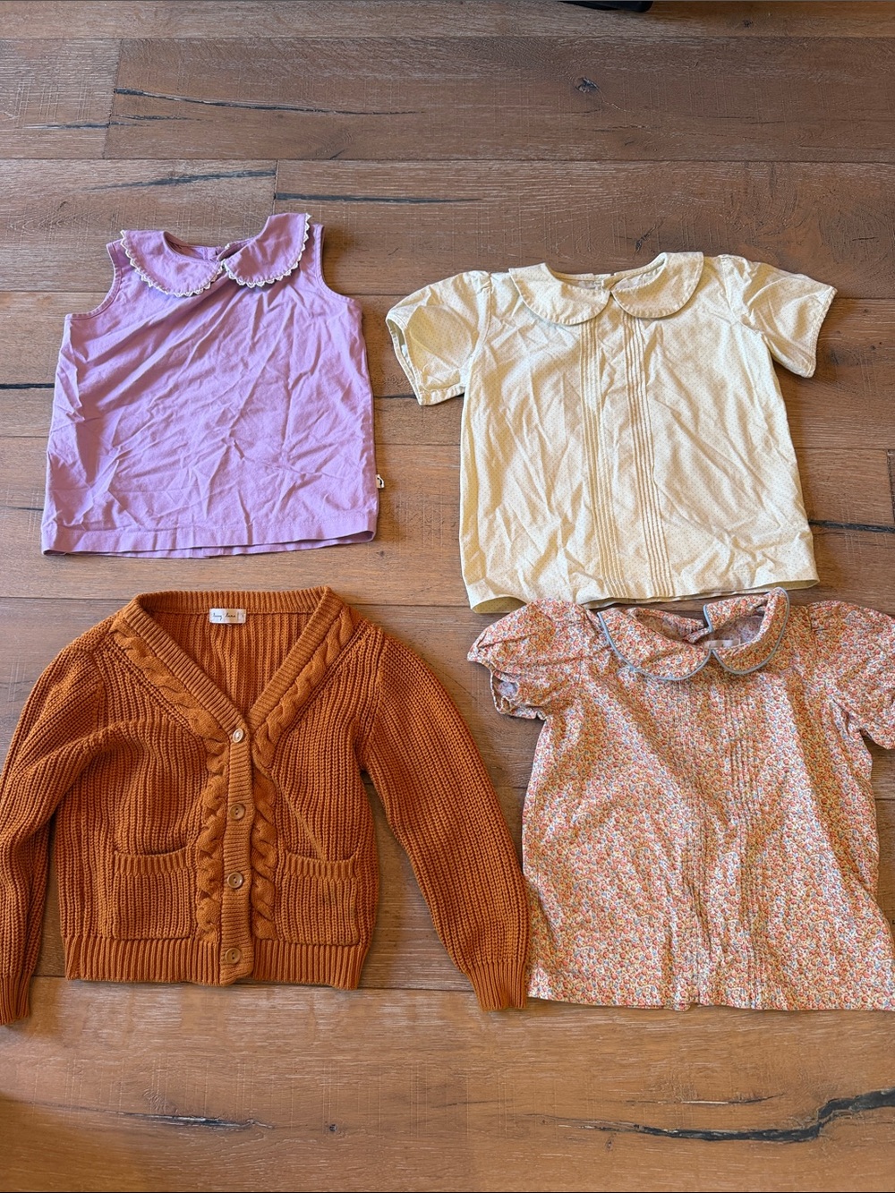 Girls' Knit Rust Cardigan with Pink, Yellow & Floral Tops Set